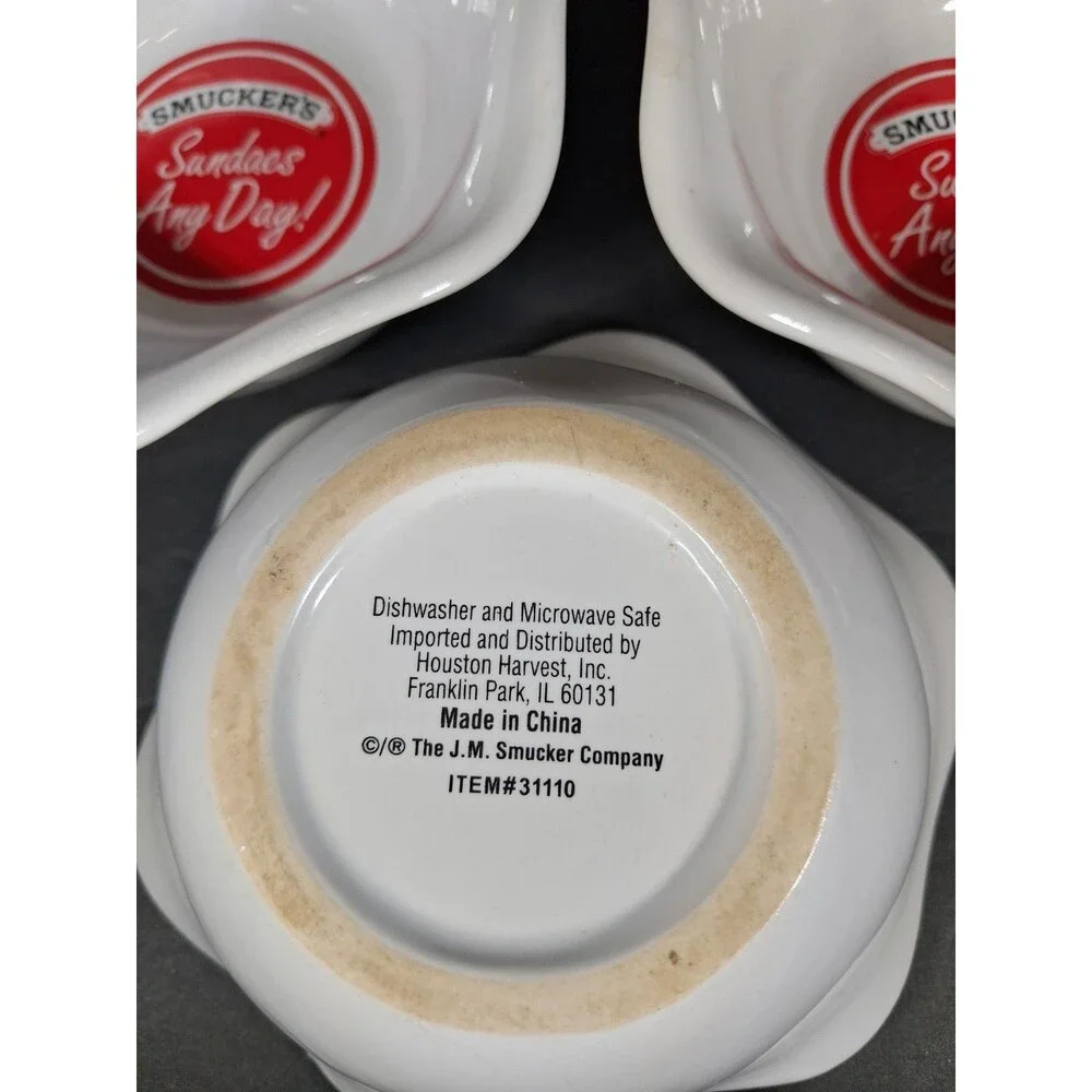 Smucker's Sundaes Any Day Ice Cream Bowls White Scalloped Set of 3 Item 31110